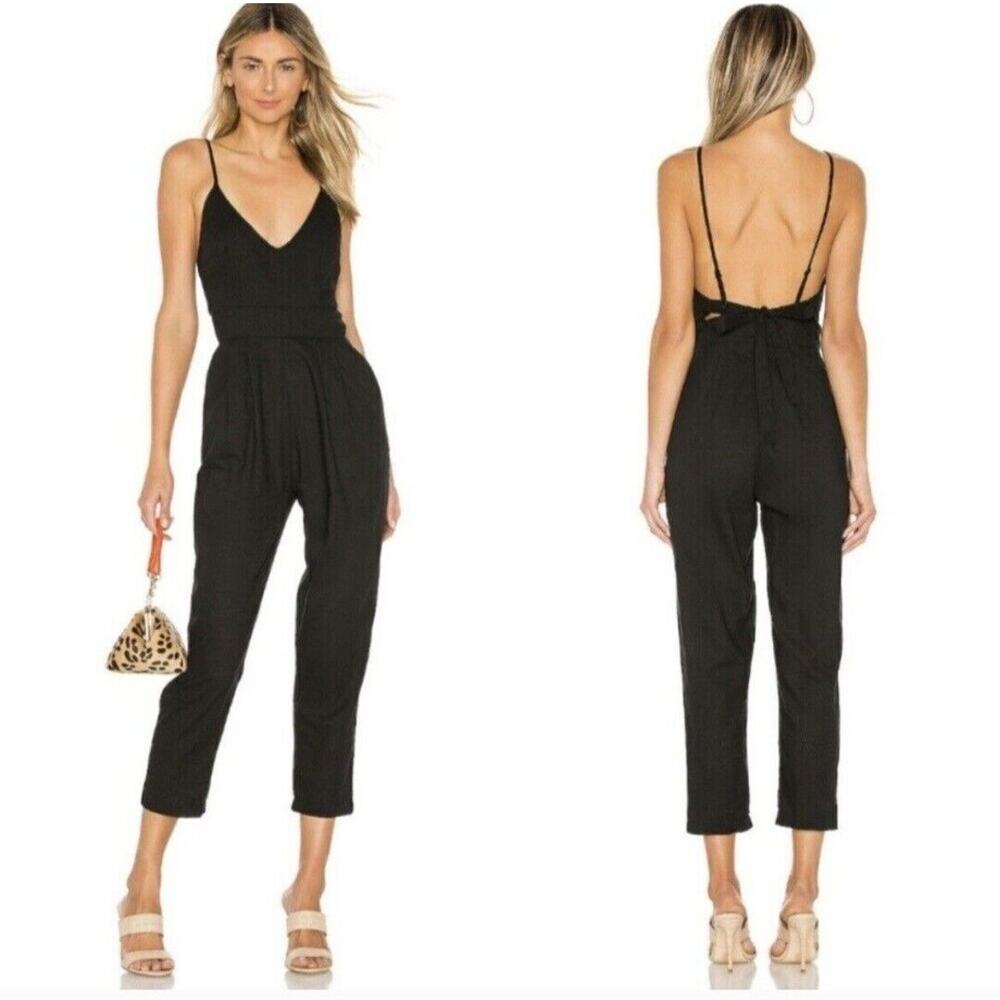 Superdown Andre Jumpsuit Womens Small Black Linen Viscose Spaghetti Straps Crop